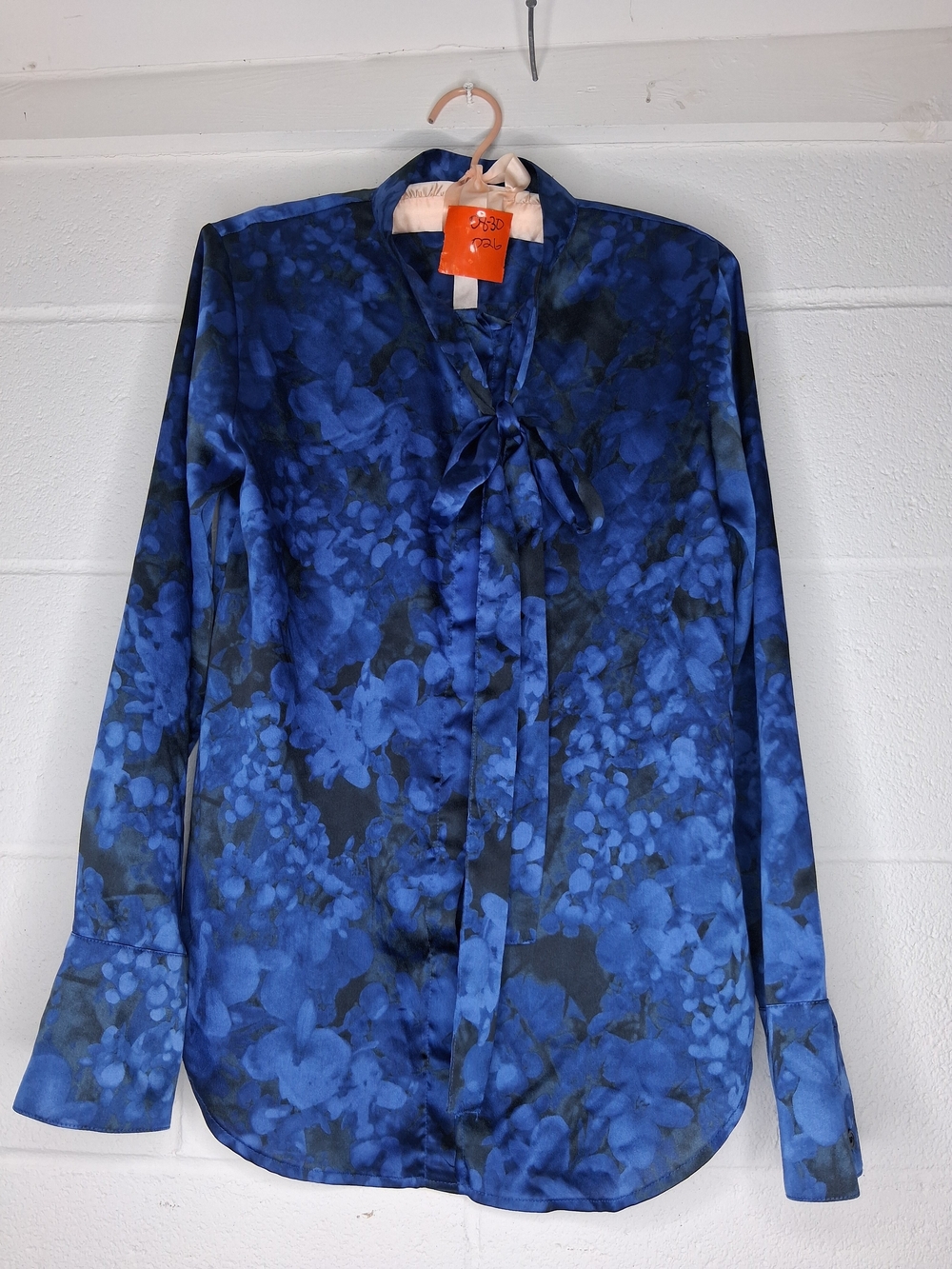 Banana Republic Blue Floral Tie-Neck Blouse